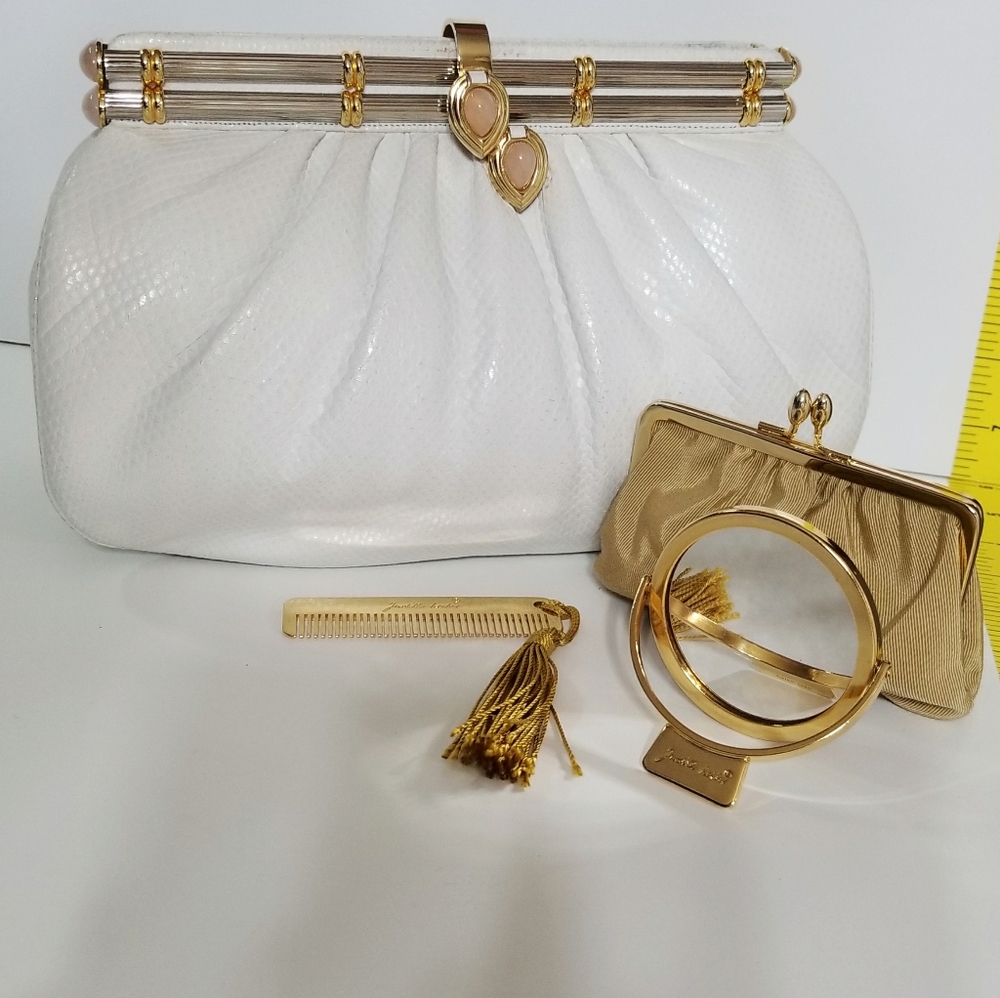 JUDITH LEIBER Rose Quartz Snakeskin Crossbody Clutch